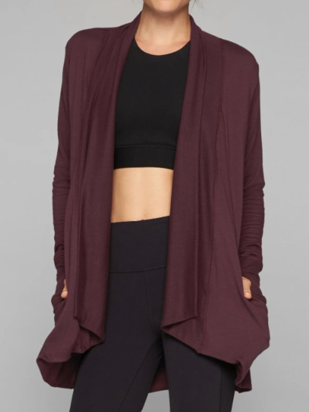 Athleta XS/P Burgundy Pranayama Wrap Cardigan Sweater Long Sleeve